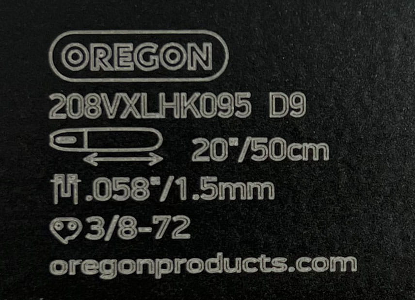 Oznaczenia na prowadnicy Oregon 208VXLHK095